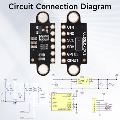 5 Pcs VL53L0X Lidar Sensor 2m Range High Precision Single-Point Distance Sensor Compact Lightweight ToF Module with I2C Interface for Arduino Raspberry Pi Robot IoT Projects Smart Homes GY-VL53L0XV2 - color: Black