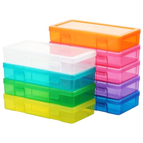 9 Pack Medium Colored Plastic Hobby Art Craft Organizer, Mini Plastic Storage Containers with Latching Lid, for Pencil Box, Lego, Crayon - size: Medium - 9 Pack Colored