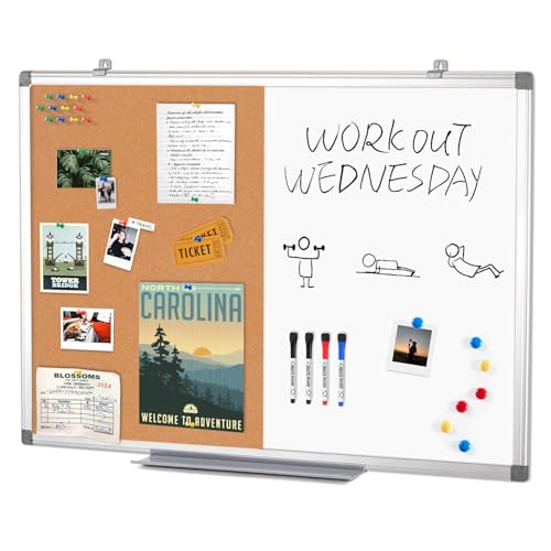 SWANCROWN White Board with Cork Board, 36 x 24 in, Aluminium Frame - color: Cork-vertical, size: 36"W x 24"H