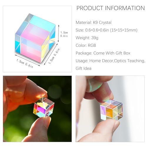 Mini K9 Crystal Glass Prism Cube,Optical Glass RGB Dispersion Prism X-Cube - size: 15mm X-Cube
