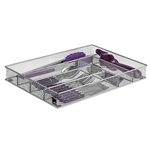 Mindspace Cutlery Organizer Silverware Tray with 6 Compartments | Kitchen Utensil Drawer Organizer | Silverware Tray for Drawer | The Mesh Collection, Silver - color: Silver