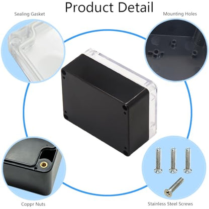 Project Box IP65 Waterproof Junction Box ABS Plastic Black Electrical Boxes DIY Electronic Project Case Power Enclosure Clear Cover 4.53"x3.54"x2.17" - color: Clear, size: 4.53"x3.54"x2.17"