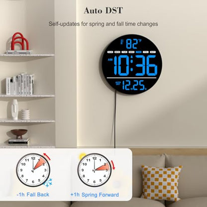 WallarGe Electric Large Digital Wall Clock with LED Display - color: Blue