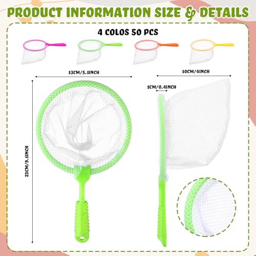 Sliner 50 Pcs Butterfly Fishing Nets Outdoor Tools for Insect Collecting Nature Exploration Observation Outing Specimen Supplies with Anti Slip Grip(Colorful)
