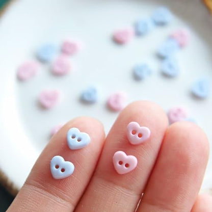 6mm / 0.24" Tiny Heart Shape Buttons, Micro Mini Buttons, Perfect for Doll Clothes (10PCS) - color: Sky Blue