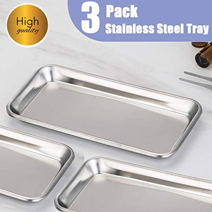 3 Pack Professional Medical Surgical Stainless Steel Dental Procedure Tray Thickening Lab Instrument Tools Trays -Flat Type (8.6" * 4.3" * 0.8", 3) - size: 8.6" * 4.3" * 0.8"