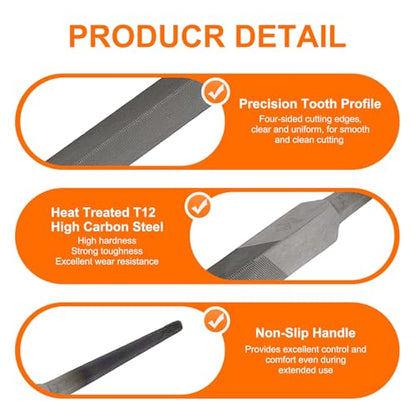 HARFINGTON 2pcs Triangle Thin Teeth Cut File 12" Double Cut Teeth High Carbon Steel Hand Rasp File Without Handle for Metal Wood Deburring Removing - size: 12", style: Thin
