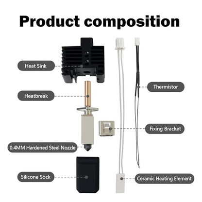 X1/X1C/X1E 0.4mm Ceramic Hotend Assembled Extruder Printhead Kit - color: Hotend 0.4MM for X1/X1C/X1E