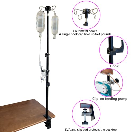 Portable IV Poles for Travel,IV Bag Pole Stand for Gravity Syringe,IV Pole,Feeding Tube Holder,Enteral Gastrostomy Telescopic Pole,NG Tube Supplies Accessories (43 Inchs with Hook) - size: 43 Inchs with Hook