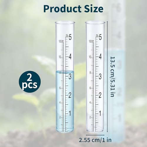 2-Pack Rain Gauge Replacement Tube - 5" Capacity Easy-to-Read Magnifying Rain Gauge for Outdoor - Plastic Clear Rain Gauges for Garden Yard Home - Accurate Measurement with Dual Scales