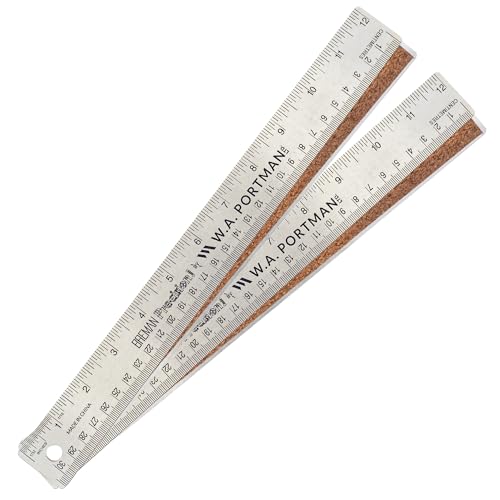WA Portman Metal Ruler 15'', 2pc Corkback Stainless Steel Ruler Metric Edge - size: 12" 2 PACK