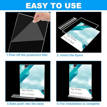 EHWINE Acrylic Sign Holder 8.5 x 11, 18 Pack Double-Sided Stand up Table Top Sign Holders, Clear Acrylic Picture Frame Menu Flyer Paper Holder Display Stand for Office Business Store Wedding Party - size: Vertical 18 Pack 8.5x11 Inch