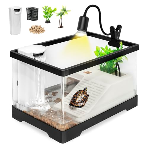 Turtle Tank Starter Kit,4.6 Gal 15.8 x 7.8 x 8.7 in for Baby Turtle - color: White, size: Medium(15.8*7.8*8.7inch)