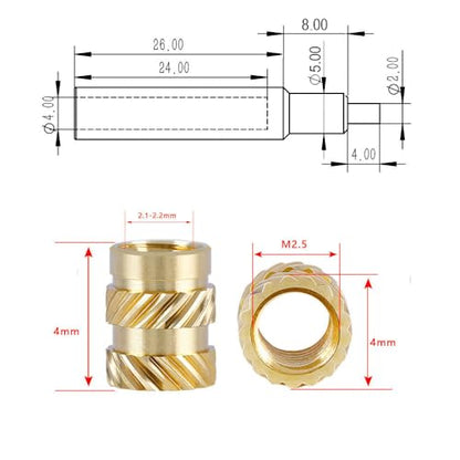 Threaded Inserts with M2-M8 Heat Set Insert Tools,Brass Metric Knurled Nuts for 3D Printing Components and Plastic Parts (M2.5x4x4-100Pcs) - size: M2.5xL4xD4-100Pcs