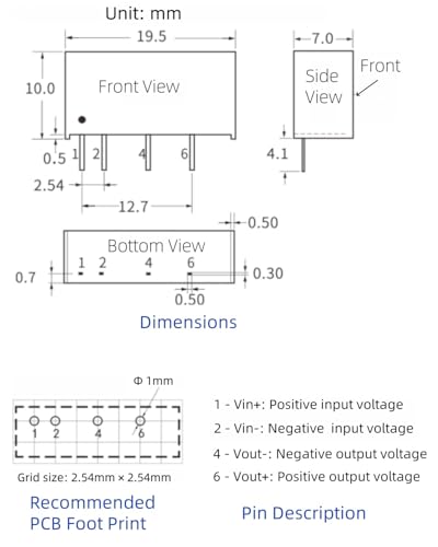 4 Pack DC-DC 5V to 3.3V Isolated Power Convert, Input 4.5V-5.5V, Output 3.3V, 3W Isolated Power Module, Over-Temperature and Short-Circuit Protection, Compact Size: 19.5x10x7 mm - color: 3 Watt, size: 5V to 3.3V