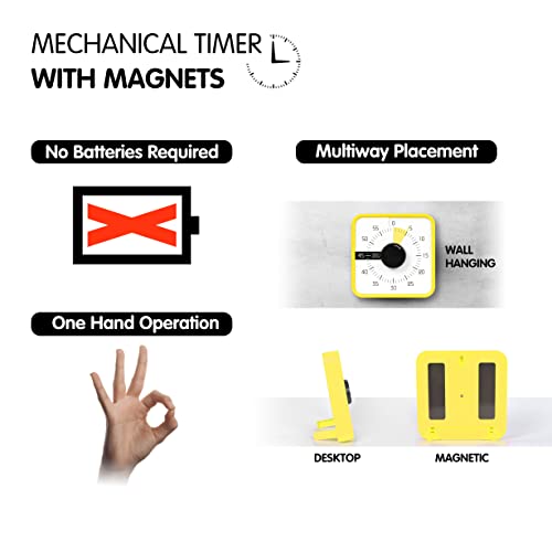 TWENTY5 SEVEN 7.5-Inch Visual Timer, Battery-Free 60-Minute Countdown Clock - color: Yellow