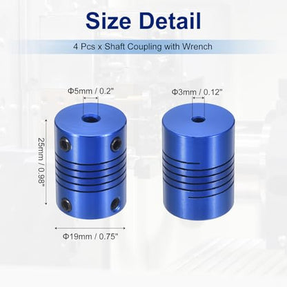 Flexible Shaft Coupling(3mm|5mm): 4 Pcs Blue Aluminum Alloy - color: Blue, size: 3mm x 5mm (19mm OD, 25mm L)