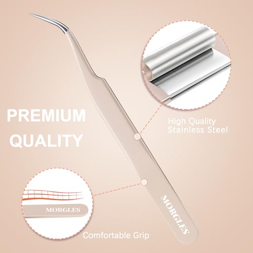 MORGLES Lash Tweezers for Eyelash Extensions, 5 Pcs Eyelash Tweezers - color: White