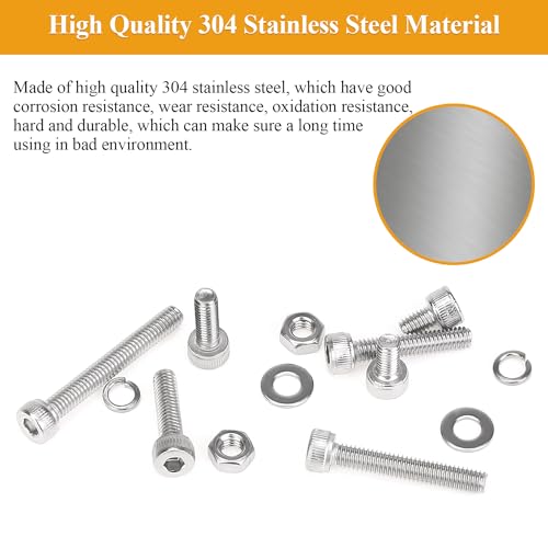 356 Pieces M4 Screws Nuts Washers Set, Sutemribor M4 x 6/8/12/16/20/25/30mm Hex Socket Head Cap Screws Nuts Washers Assortment Kit, 304 Stainless Steel, Fully Threaded - size: M4, style: Socket Head