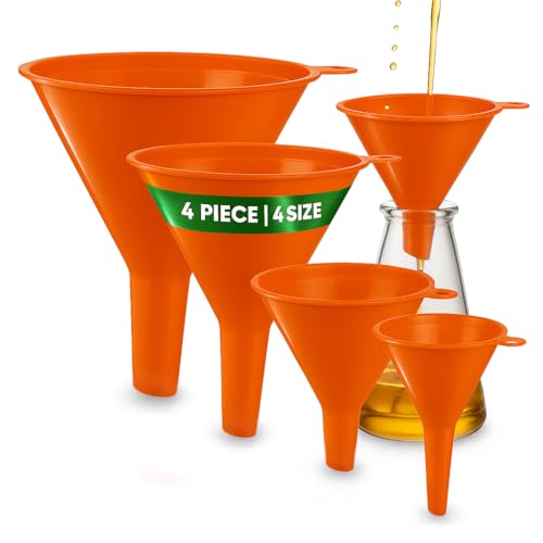 Oil Funnel Set - Plastic Funnels for Automotive & Kitchen - color: Orange