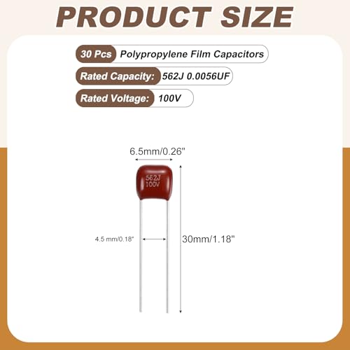 MECCANIXITY 30 Pcs Metallized Polypropylene Film Capacitors 562J 0.0056UF - size: 562J 0.0056UF