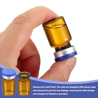 PATIKIL 5ml Sample Vials, 100 Pack Lab Empty Vials with Butyl Rubber Stopper Crimp Top Caps and Labels Borosilicate Glass Vial, Amber - color: Amber, size: 5ml