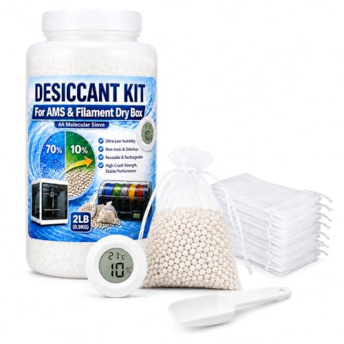 4A Molecular Sieve Desiccant for 3D Printer Filament, 2LB 3D Printer Desiccant Beads Kit with Digital Hygrometer, 10 Organza Bags & Scoop, Reusable Desiccant for Bambu Lab AMS, Filament Dry Storage