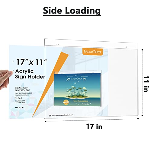 MaxGear Acrylic Wall Mount Sign Holder, 11 x 17 Landscape, 6 Pack - size: 17"x11"-6Pack