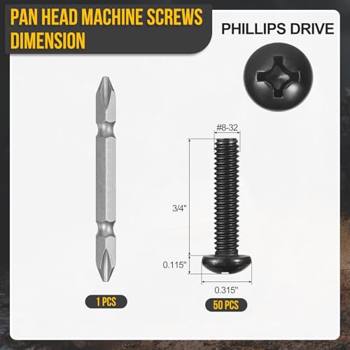 DTGN #8-32x3/4 Pan Head Machine Screw W/Screwdriver Bit 304 50pcs - size: #8-32x3/4"
