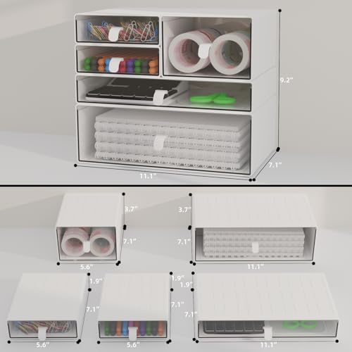 White & Clear 5-Drawer Stackable Desk Organizer Storage Set - size: 5 drawer white & clear