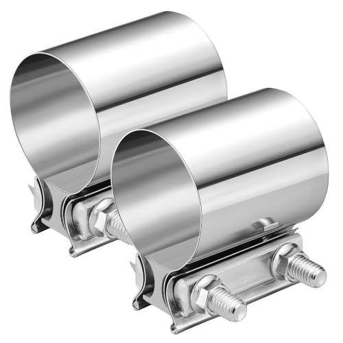 2 PCS Exhaust Clamp, Stainless Steel Butt Joint Band Muffler Clamp with Nuts, Durable Butt Joint Exhaust Pipe Sleeve Coupler Replacement for Most Vehicles, Car Accessories (2.5“) - color: 2.5“, 2 Pcs