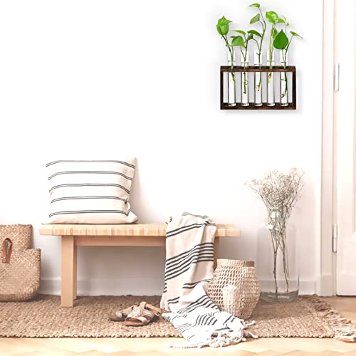XXXFLOWER Wooden Stand with Test Tube Propagation Station Rack Desktop Hydroponics Terrarium Wall Terrarium for Home Office Plant Hanger Flower Vases Wall Decor Hydroponic Cuttings