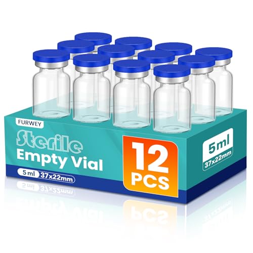 FURWEY 5ML Sterile Vials, Glass Empty Vials for Injection, 12 Pack - size: 5ML-12P