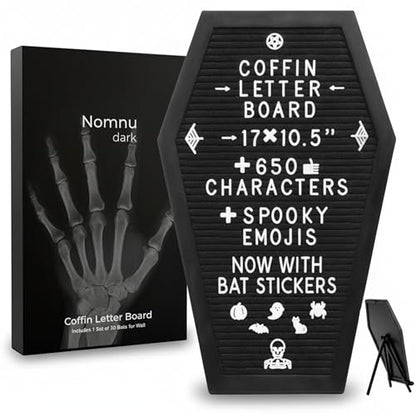 Nomnu Coffin Letter Board, Black Goth Decor with Bat Stickers Spooky Emojis - color: Black