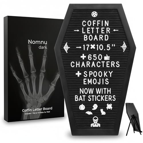 Nomnu Coffin Letter Board, Black Goth Decor with Bat Stickers Spooky Emojis - color: Black