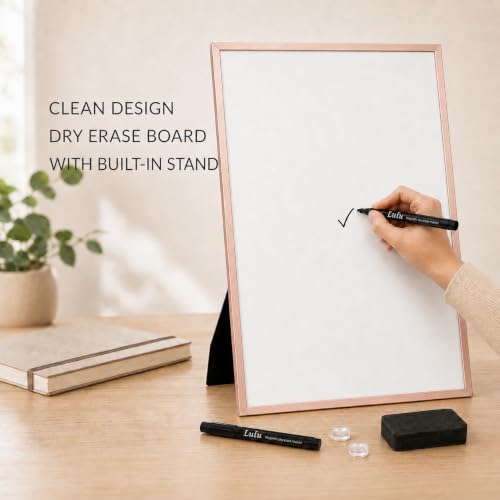Magnetic Dry Erase Board 12x16 with Foldable Stand, Portable Rose Gold Desktop Whiteboard for Home, Office, School & Kitchen - style: Rose Gold Stand