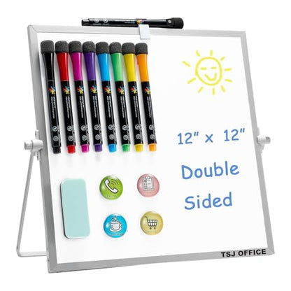 TSJ OFFICE Small White Board - 12 X 12 Inches Silver Framed Dry Erase Board - color: Silver, size: 12"W x 12"H