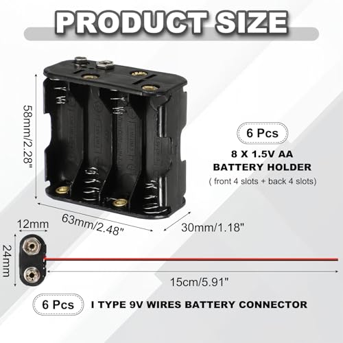 MECCANIXITY 6Pcs 8 x 1.5V AA Battery Holder with 9V T Type Snap Connector