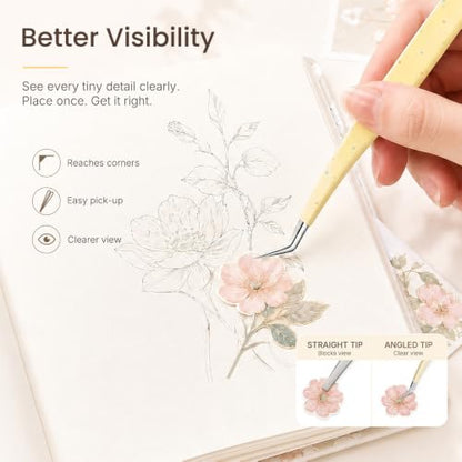 Craft Tweezers, Precision Tweezers for Stickers with Pouch Yellow - color: Yellow