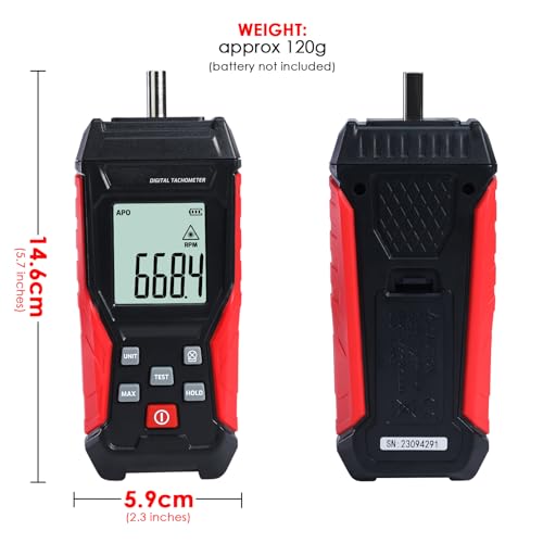 Digital Tachometer 2-in-1 Non-Contact Laser Photo Tachometer 3~99,999RPM & Contact RPM Meter Gauge 3~19,999RPM Handheld RPM Tachometer Tester with Contact Probes for Line Speed and Motor RPMs Testing - color: Tachometer