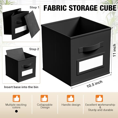 10 Pack Fabric Storage Cubes with Label 11" Collapsible Cube Bins, Black - color: Black, size: 11 Inch
