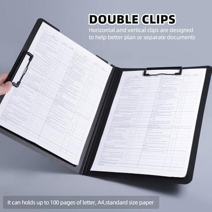 FRETONBA Clipboard Folder, 5 Pack A4 Foldable Clipboard with Horizontal and Vertical Double Metal Clips, 360 Degree Foldable Binder Clipboards with Pen Holder, File Cover Folder Clipboards, Green - style: 5Pack- Green