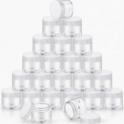 SATINIOR 24 Pieces Clear Plastic Jars with Lids, Transparent Lid, 2 oz - color: Transparent Lid, size: 2 oz