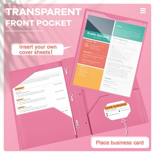 Henoyso 36 Pcs Plastic Folder with Clear Front Pocket, Pink - color: Pink