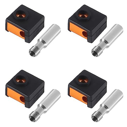 3D Printer Parts Silicone Socks+Aluminum CR-10 Heater Block+Stainless Steel Throat for MK7 MK8 Extruder Hotend Kits for Ender 3/Ender 3 Pro/Creality CR-10 /CR10S /S4 /S5 (4 Sets)