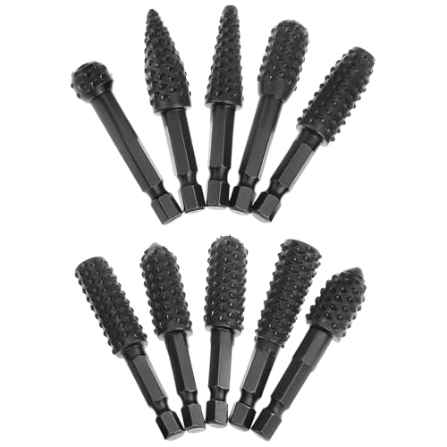 QWORK 10 Pieces Rotary Burr Wood Carving Rasp Files Set - 1/4" Hex Shank, Precision Milled, for Wood Plastic Engraving Deburring