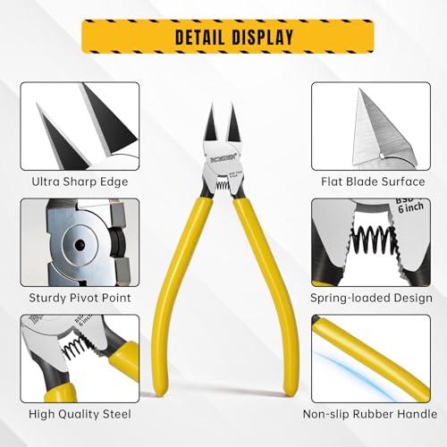 BOOSDEN 1-Pack 6" Flush Cut Pliers, Spring-Loaded Wire Cutters for Crafts - color: 6''-1 Pack