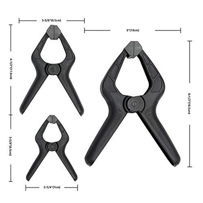 Amazon Basics 14-Piece Nylon Spring Clamp Set for Photography, Woodworking and Crafts, 6 Pack of 3-3/8-inch, 4 Pack of 4-1/2-inch, 4 Pack of 6-1/2-inch, Black/Grey - style: 14-Piece