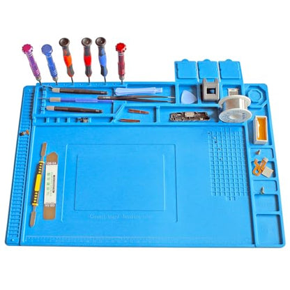 Silicone Soldering Mat Heat Resistant 932°F, Large Electronic Repair Work Mat, Insulation Silicone Repair Mat with Magnetic Area, Cell Phone Laptop Repair 17.8'' *11.8 '' - color: Blue