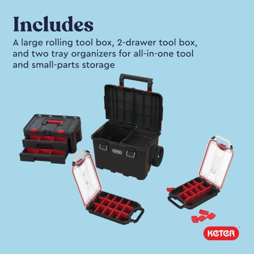 Keter Stack N Rolling Tool Box Modular Storage System 4 Piece - color: Black/Red, size: 4PC System
